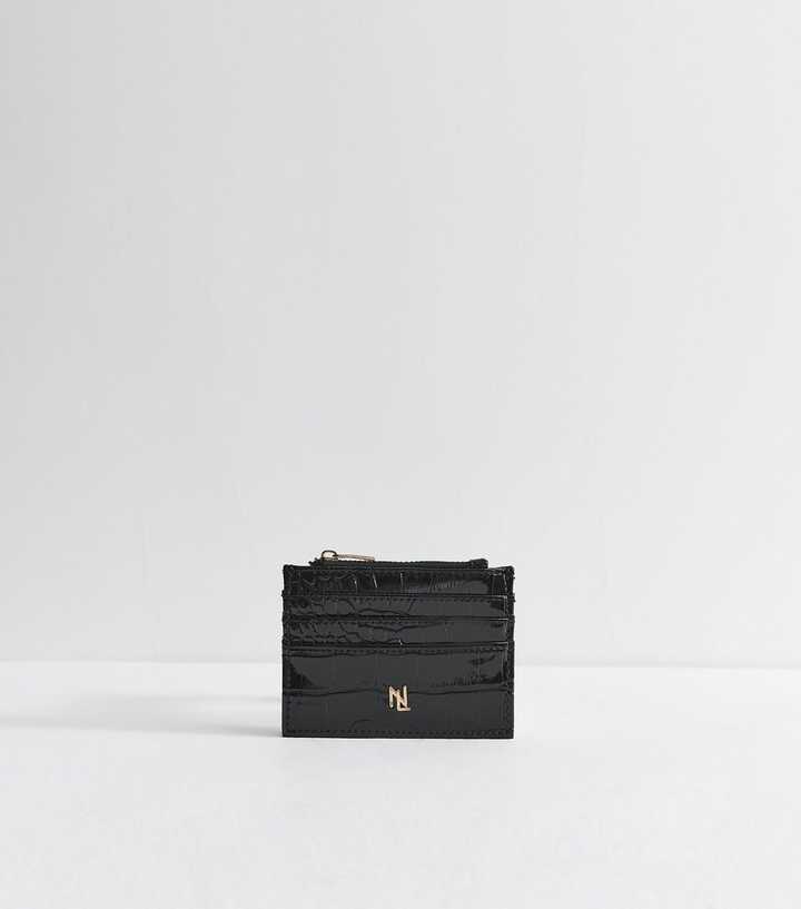 Black Crocodile Embossed Faux Leather Cardholder