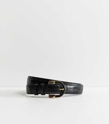 Black Faux Leather Crocodile Textured Resin Buckle Belt