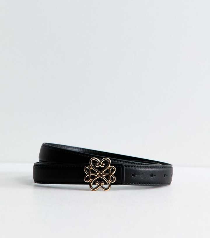 Black Faux Leather Square Heart Buckle Belt