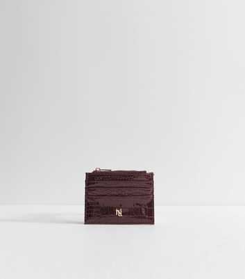 Dark Burgundy Crocodile Embossed Faux Leather Cardholder