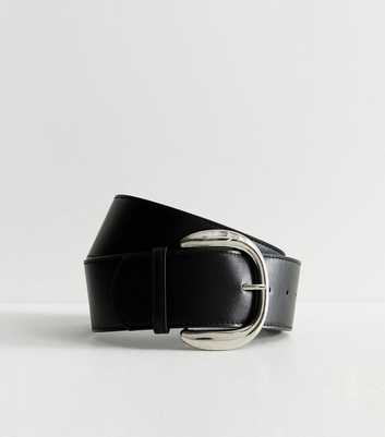 Black Faux Leather Curved Buckle Waist Belt