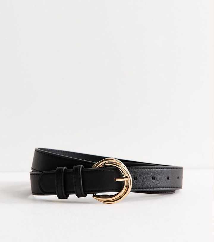 Black Faux Leather Double Twist Buckle Belt