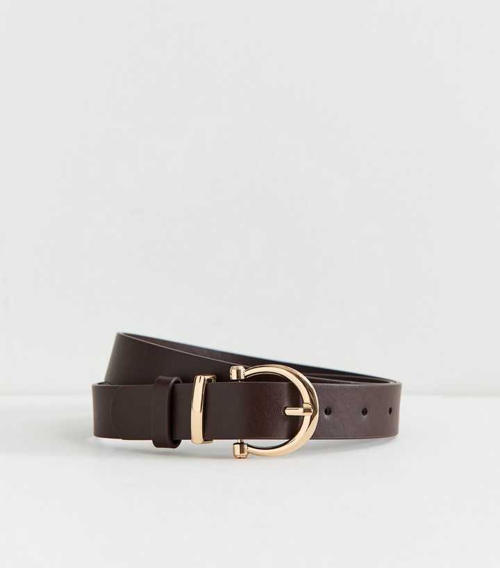 Dark Brown Faux Leather Golden Buckle Belt