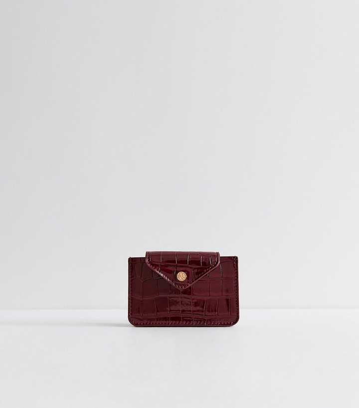 Dark Burgundy Faux Leather Crocodile Texture Cardholder