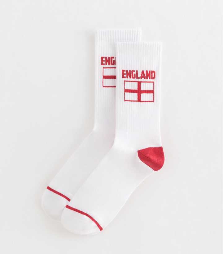White Ribbed England Flag Ankle Socks