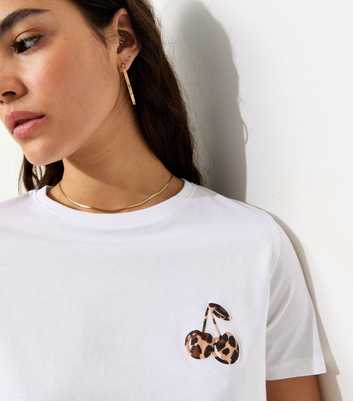 White Cotton Leopard Print Cherry T-Shirt