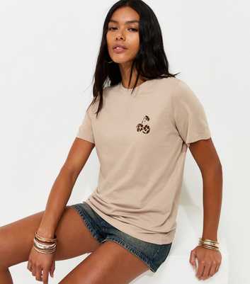 Mink Cotton Leopard Cherry Print Relaxed Fit T-Shirt