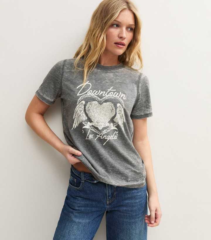 Dark Grey Distressed Downtown Los Angles T-Shirt