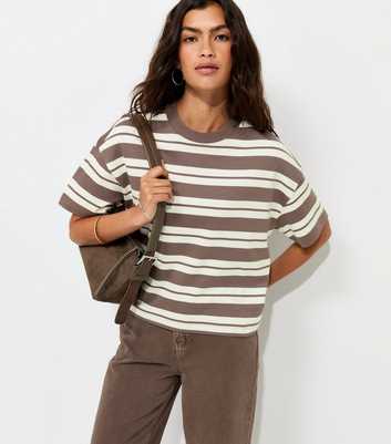 Premium Brown Cotton Striped Boxy Fit T-Shirt