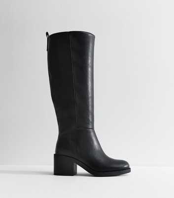 Black Panelled Faux Leather Knee High Boots