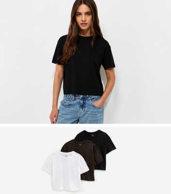 Brown Pack Of 3 Cotton Boxy T-Shirts