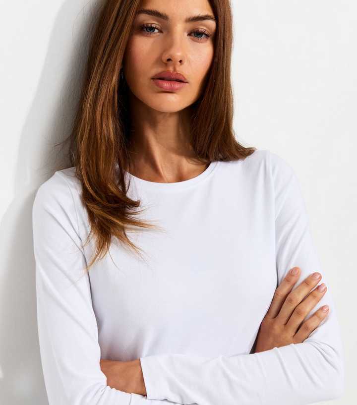 White Cotton Rich Crew Neck Long Sleeve T-Shirt