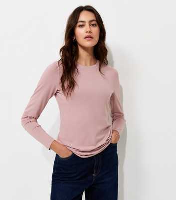 Pink Cotton Rich Crew Neck Long Sleeve T-Shirt