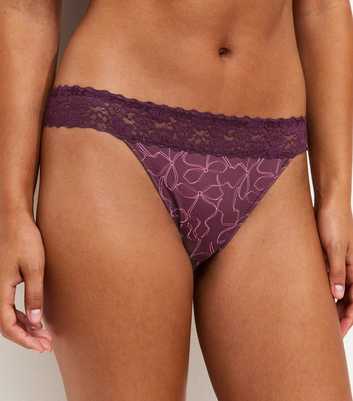 Pink Bow Print Micro Lace Top Thong
