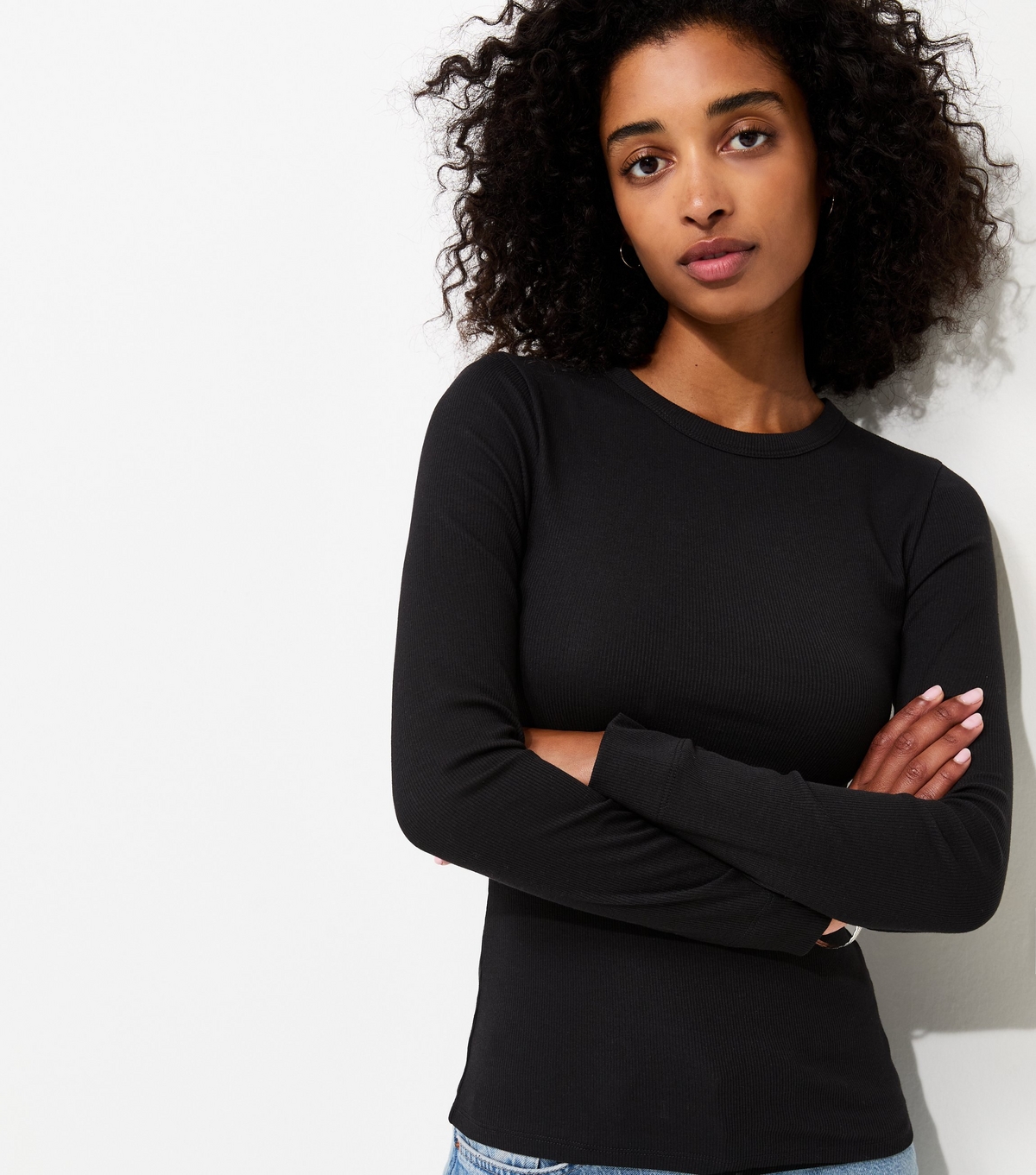Women's Black Cotton Rich Ribbed Crew Neck Long Sleeve T-Shirt New Look