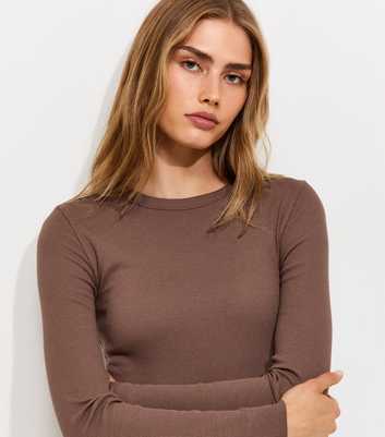 Dark Brown Cotton Rich Babylock Slash Neck Long Sleeve Top