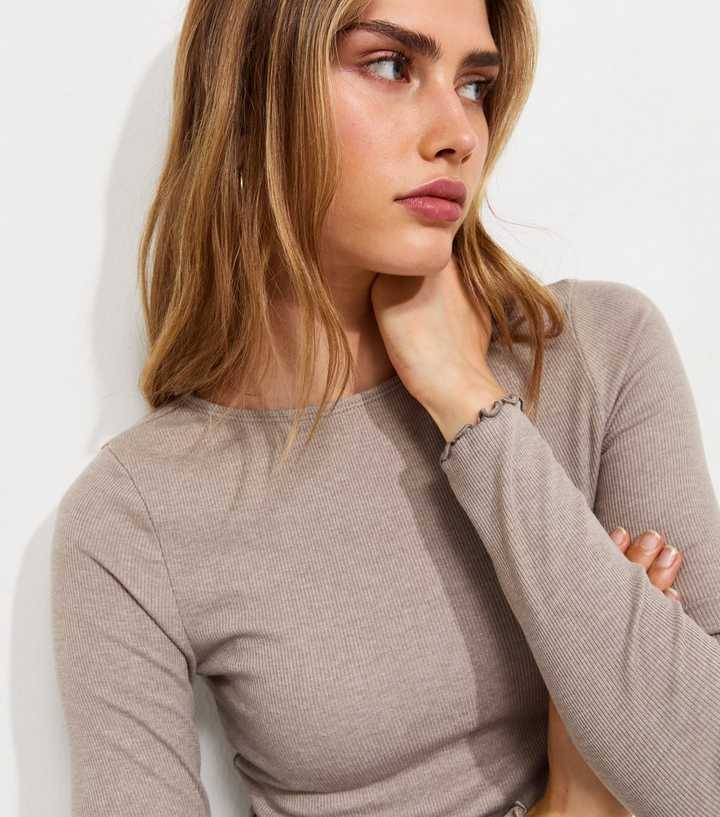 Light Brown With Cotton Babylock Slash Neck Long Sleeve Top