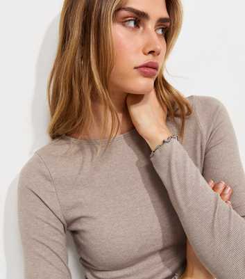 Light Brown With Cotton Babylock Slash Neck Long Sleeve Top