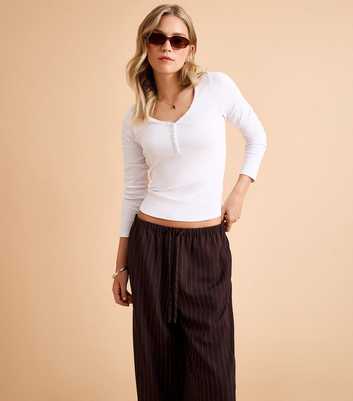 White Cotton Rich Long Sleeve Henley Top