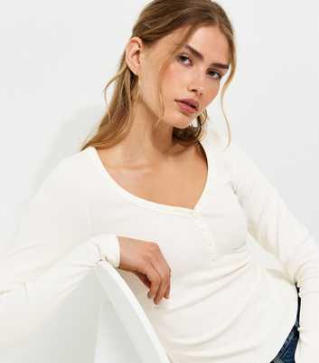 Cream Cotton Rich Long Sleeve Henley Top