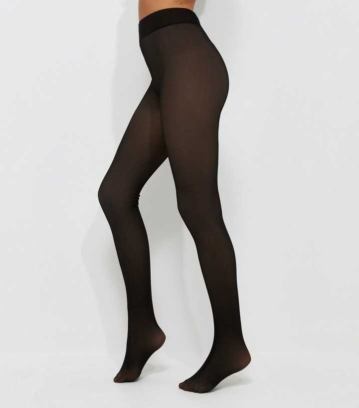 Black Sheer Look Fleece Tights