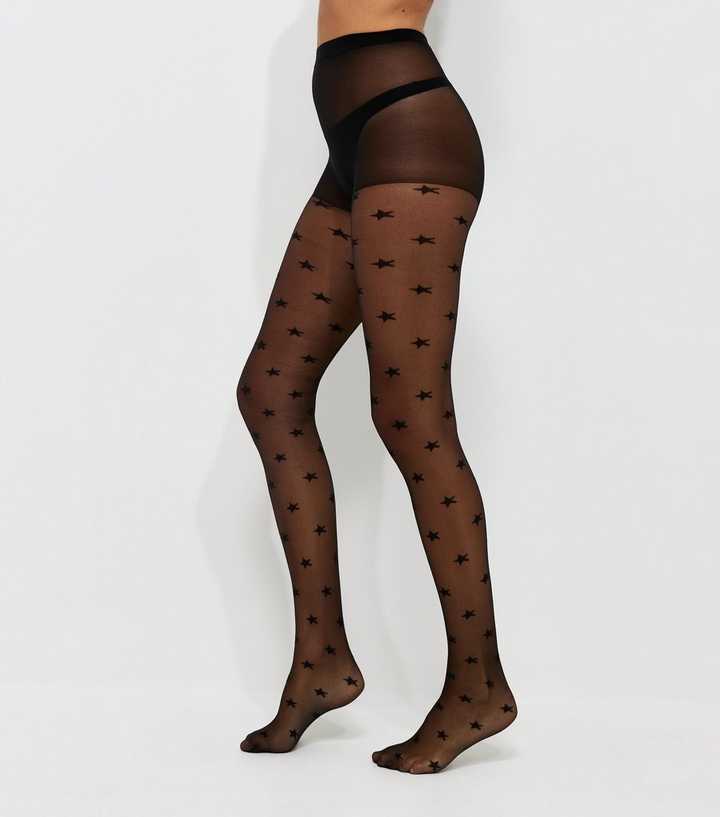 Black Semi Sheer Star Pattern Tights