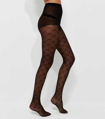 Black Monogram Pattern Tights