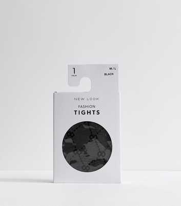 Black Monogram Pattern Tights