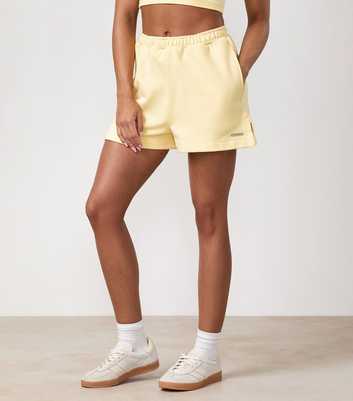 Gym King Light Yellow Cotton Haze Washed Split Shorts