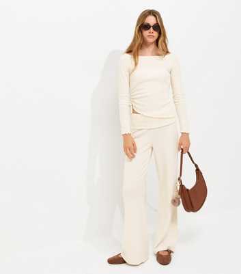 Girls Off White Soft Touch Wide Leg Trousers