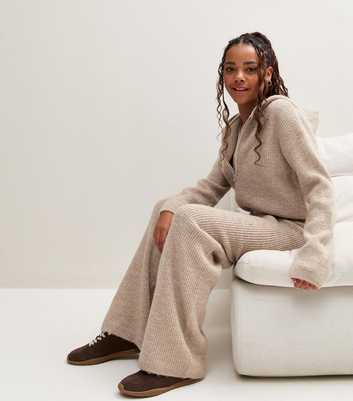 Girls Stone Ribbed Wide Leg Trousers