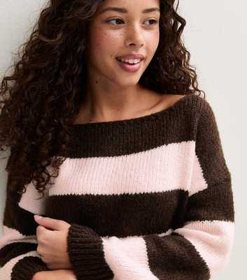 Girls Pink Striped Slash Neck Jumper