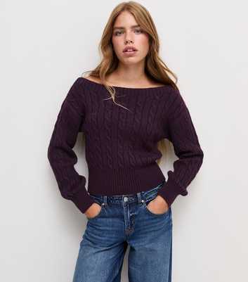 Girls Dark Purple Cable Knit Cinched Waist Jumper