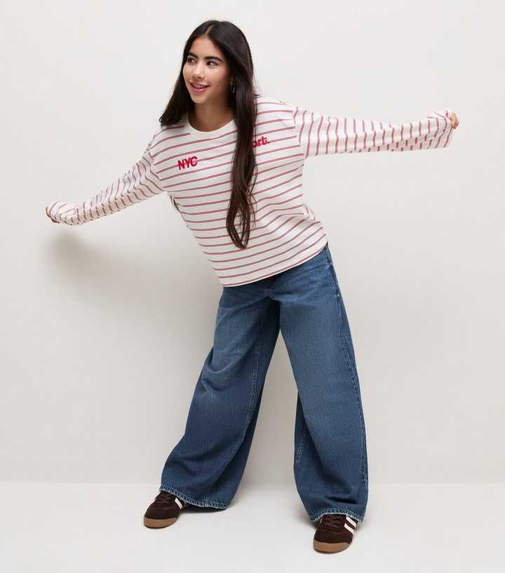 Girls Blue Low Rise Super Wide Leg Jeans