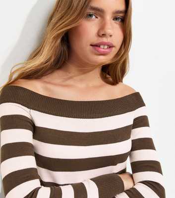 Girls Pink Striped Knitted Bardot Top