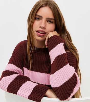 Girls Pink Striped Rib Jumper