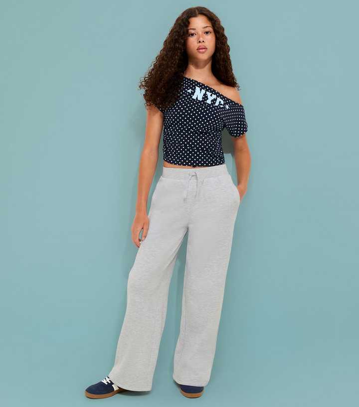 Girls Grey Cotton Rich Wide Leg Joggers