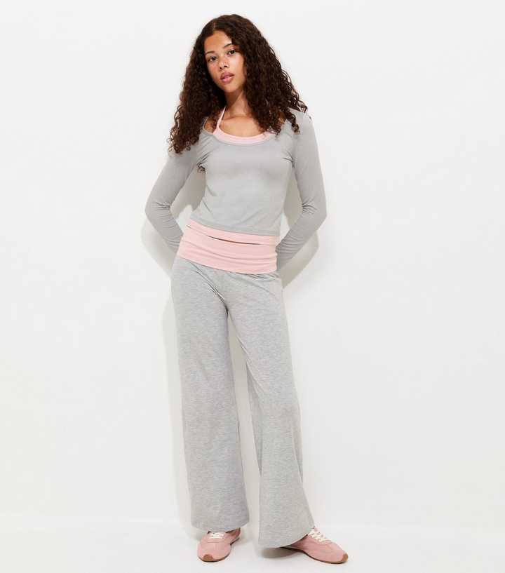 Girls Dark Grey Cotton Rich Contrast Fold Over Waistband Joggers