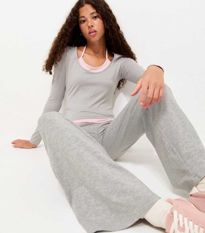 Girls Dark Grey Cotton Rich Contrast Fold Over Waistband Joggers