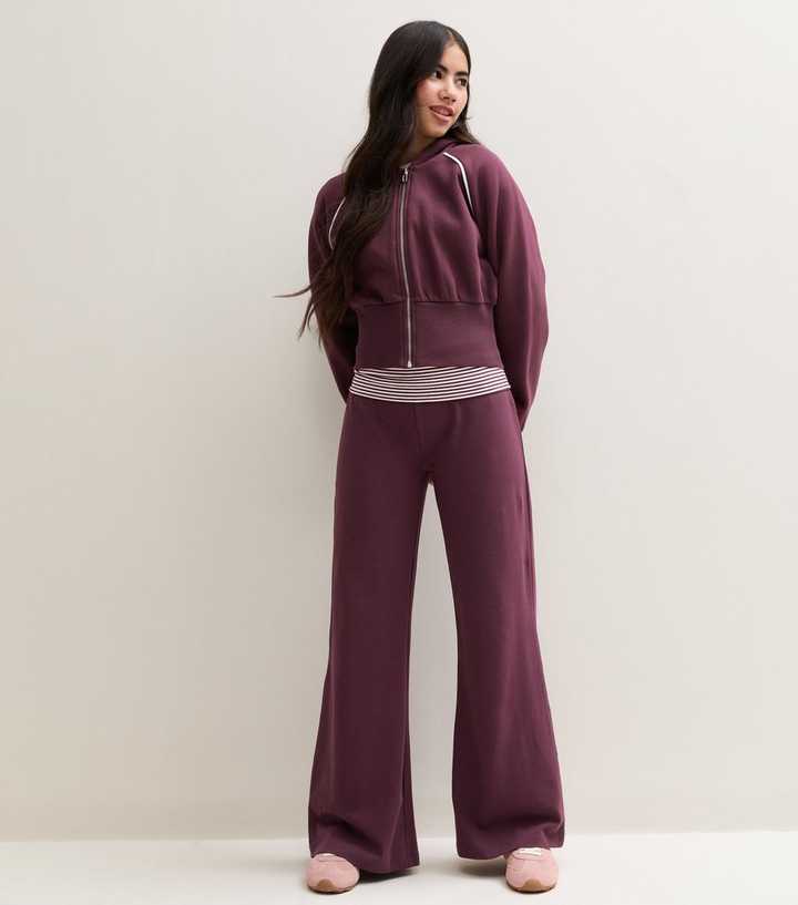 Girls Red Folded Waist Flared Jersey Leggings