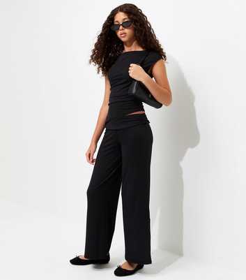 Girls Black Jersey Wide Leg Trousers