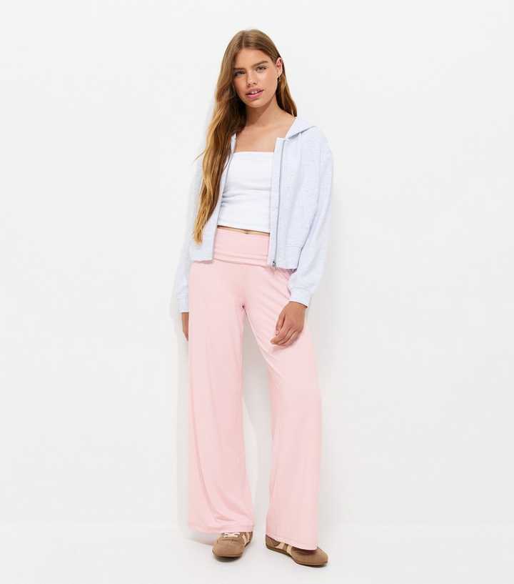 Girls Light Pink Jersey Wide Leg Trousers