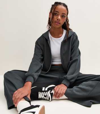 Girls Dark Grey Soft Touch Zip Front Hoodie