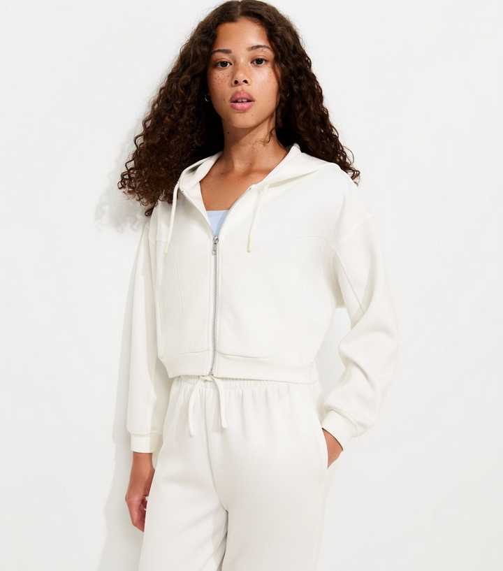Girls Off White Soft Touch Zip Front Hoodie