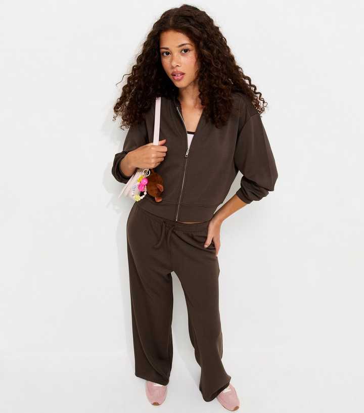 Girls Dark Brown Soft Touch Zip Front Hoodie