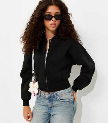 Girls Black Cotton Rich Zip Through Hoodie