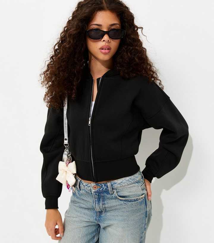 Girls Black Cotton Rich Zip Through Hoodie