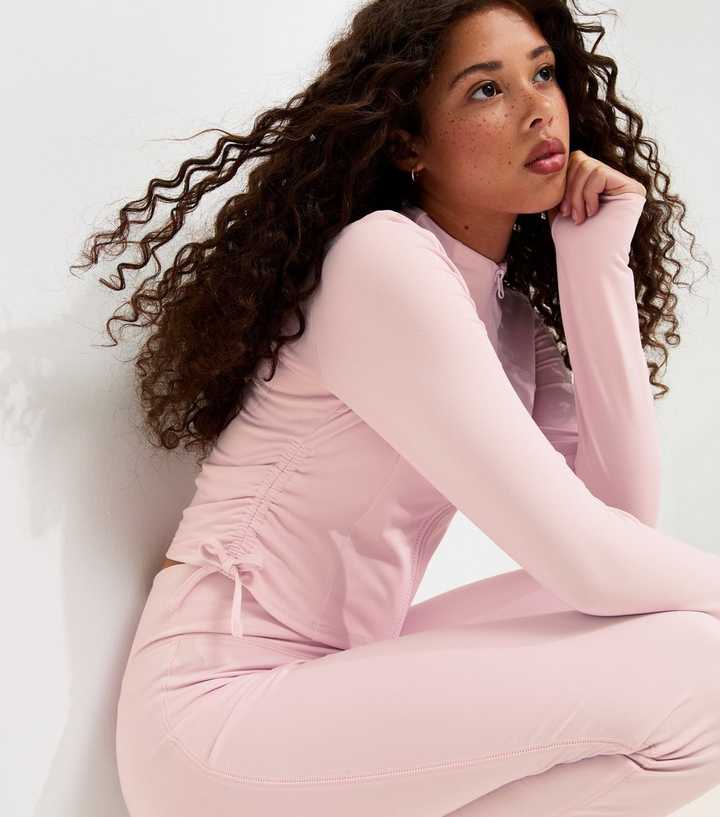 Girls Light Pink Zip Through Ruched Side Seam Hoodie