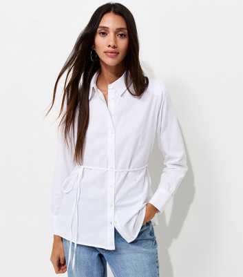 White Cotton Tie Waist Longline Shirt