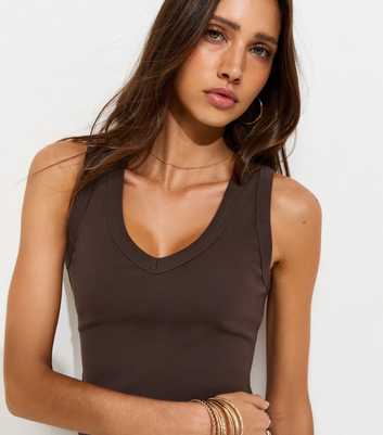 Brown Jersey V-Neck Tank Top